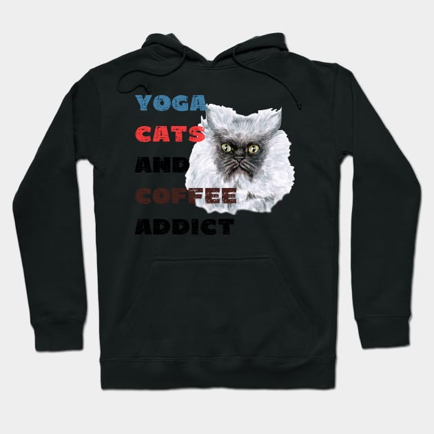 Yoga cats and coffee addict funny quote for yogi Hoodie by Red Yoga